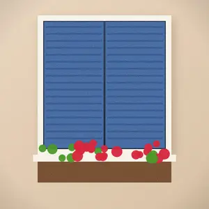 Window with blue shutters